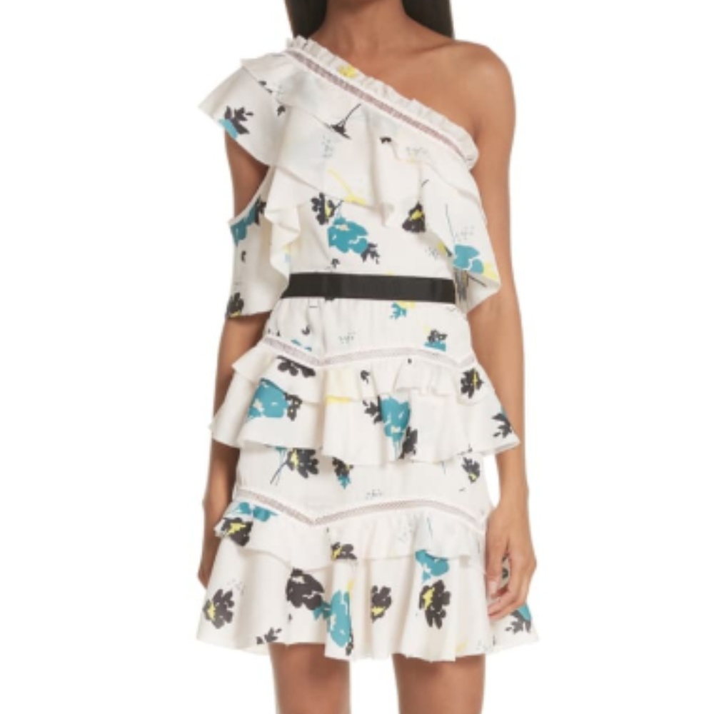 Self-Portrait Floral Tiered One Shoulder Dress